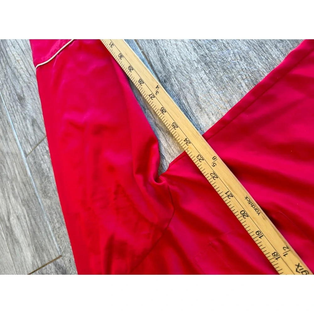 Natori Pajama Set 2‎ pc Large Red Satin Shirt Button Down Long Sleeve Pants ReAd